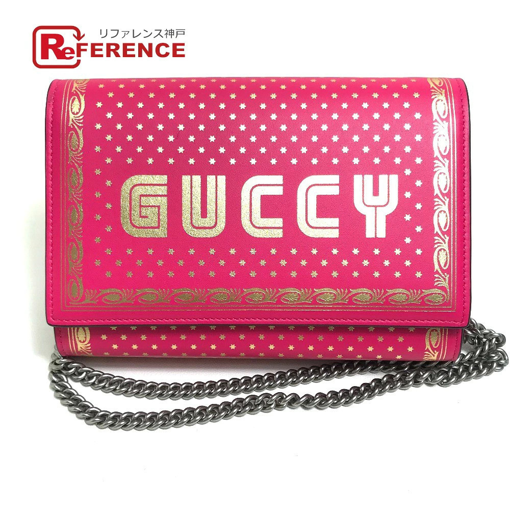 GUCCI GUCCY Bag Chain Wallet Long Leather Pink Gold